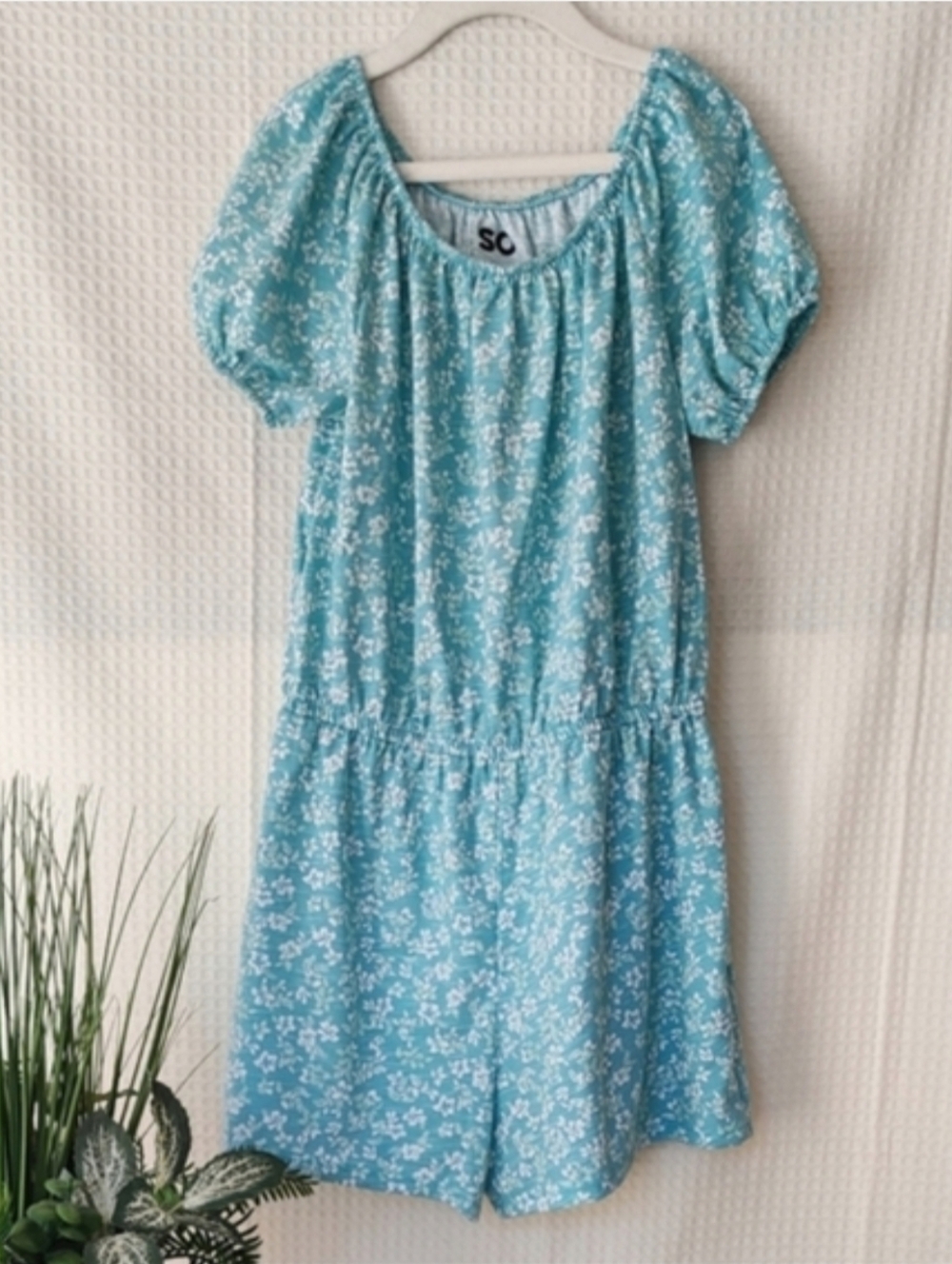 SO Girls Blue. Floral Shorts Romper Size Large 10/12